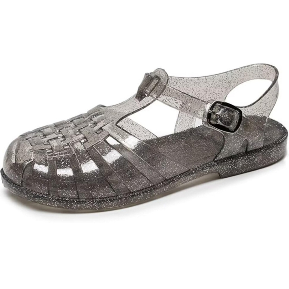 Black Glitter Jelly Sandals